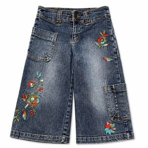 Vintage Mary-Kate & Ashley Y2K Jeans Girls 12 Floral Embroidered Wide Leg Crop